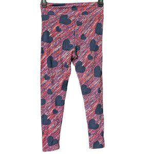 LuLaRoe OS Leggings Heart Print Red Purple Blue Buttery Soft One Size EUC
